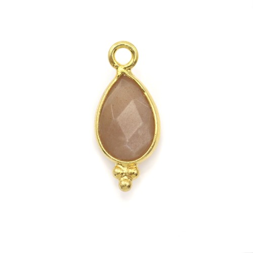 Sunstone charm on gold gilt faceted drop on silver gilt 7x15mm x 1pc 
