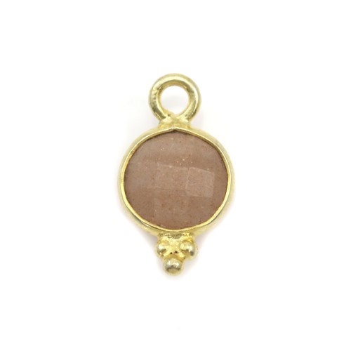 Breloque en Pierre de soleil ronde facettée sur argent doré 7mm x 1pc