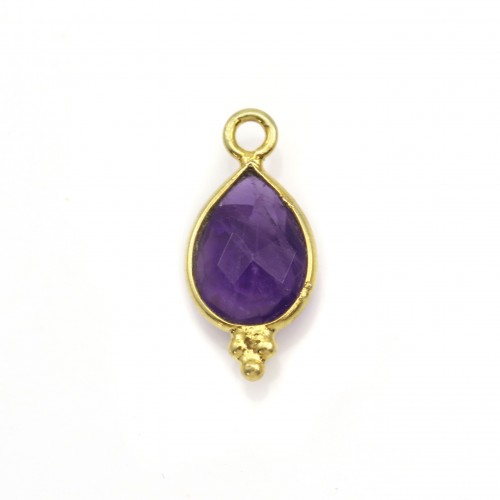 Breloque en Améthysthe goutte facettée sur argent doré 7x15mm x 1pc