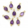 Breloque en Améthysthe goutte facettée sur argent doré 7x15mm x 1pc
