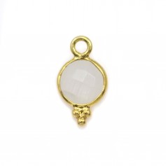 Breloque en Pierre de lune ronde facettée sur argent doré 7mm x 1pc