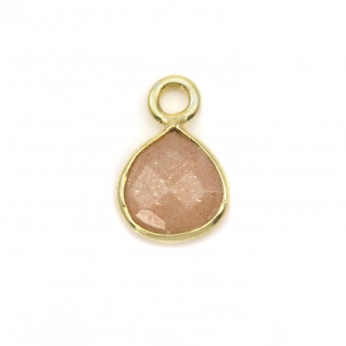 Breloque en Pierre de soleil goutte facettée sur argent doré 7mm x 1pc