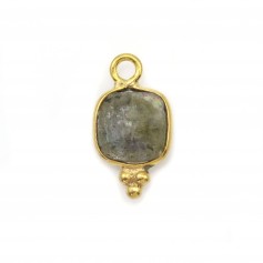 Breloque en Labradorite carrée facettée serti argent 925 doré à l'or fin 7mm x 1pc