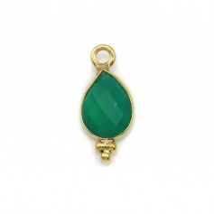 Breloque en Agate verte goutte facettée sur argent doré 7x15mm x 1pc