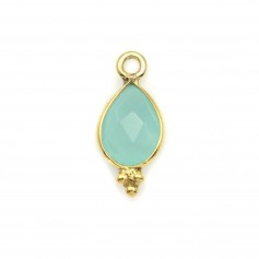 Breloque en Calcédoine goutte facettée sur argent doré 7x15mm x 1pc