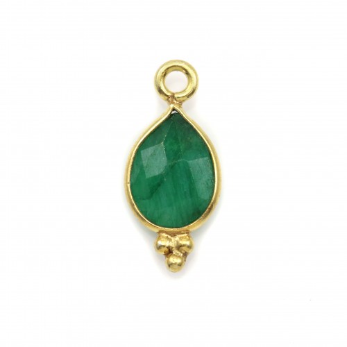 Emerald faceted drop color treated stone charms on gold gilt silver 7x15mm x 1pc