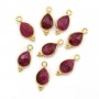 Breloque en Pierre traitée couleur rubis goutte facettée sur argent doré 7x15mm x 1pc