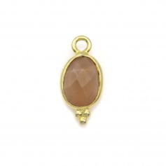 Breloque en Pierre de lune orange ovale facettée serti argent 925 doré à l'or fin 7x15mm x 1pc