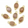 Breloque en Pierre de lune orange ovale facettée serti argent 925 doré à l'or fin 7x15mm x 1pc
