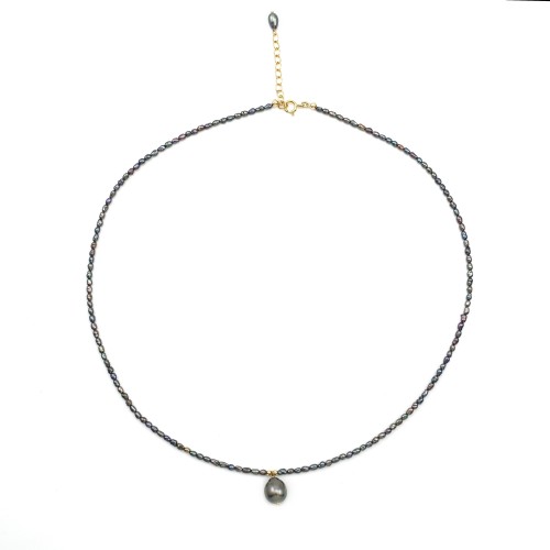 Collier perle de culture grain de riz et Tahiti