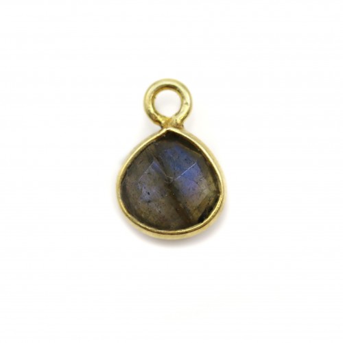 Labradorite charm faceted drop on silver gilt 7x10mm x 1pc