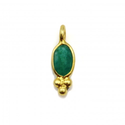 Charm in Gemstone treated color emerald oval faceted set silver 925 gold 4x11mm x 1pc