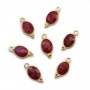 Breloque en Pierre traitée couleur rubis ovale facettée serti argent 925 doré à l'or fin 7x15mm x 1pc