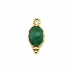 Breloque en Pierre traitée couleur émeraude ovale facettée serti argent 925 doré à l'or fin 7x15mm x 1pc
