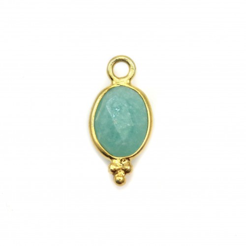 Breloque en Amazonite ovale facettée serti argent 925 doré à l'or fin 7x15mm x 1pc