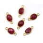 Intercalaire Pierre traitée couleur rubis ovale facettée serti argent 925 doré à l'or fin 7x15mm x1pc