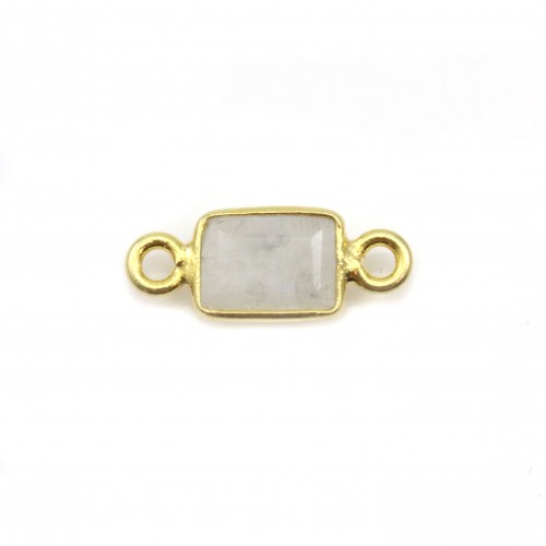 Intercalaire Pierre de lune rectangle facettée serti argent 925 doré à l'or fin 5x13mm x1pc