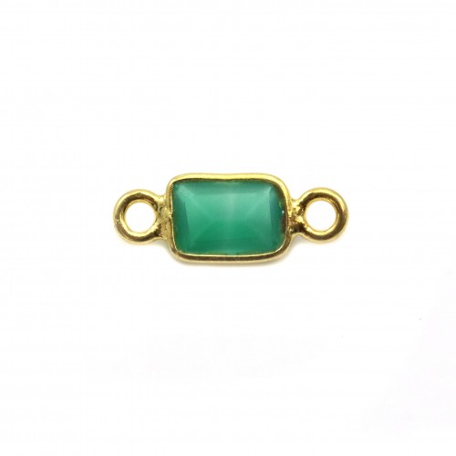 Rectángulo de Ágata Verde Intercalada facetada sobre plata dorada 5x13mm x1pc