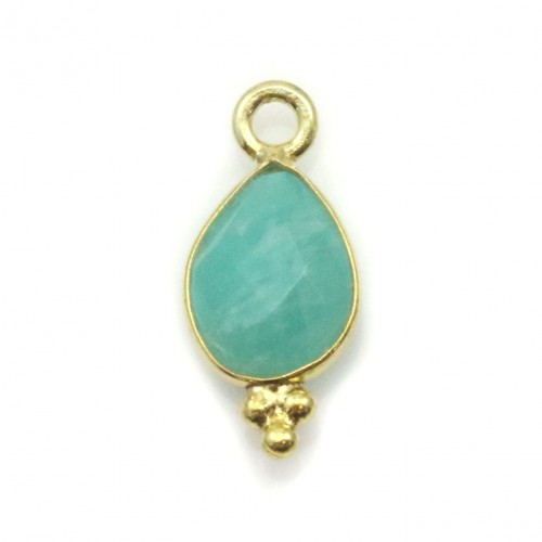 Breloque en Labradorite goutte facettée sur argent doré 7x15mm x 1pc