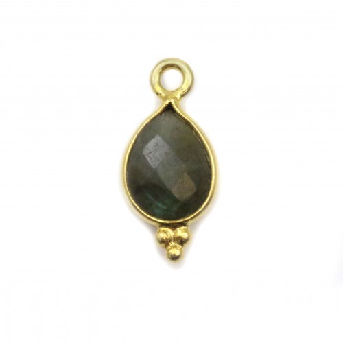Labradorite charm faceted drop on silver gilt 7x15mm x 1pc