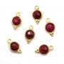 Breloque en Pierre traitée couleur rubis ronde facettée serti argent 925 doré à l'or fin 7x13mm x 1pc