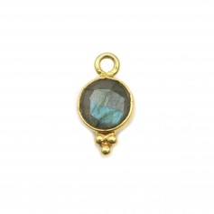 Breloque en Labradorite ronde facettée serti argent 925 doré à l'or fin 7x13mm x 1pc