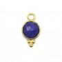 Breloque en Pierre traitée couleur saphir ronde facettée serti argent 925 doré à l'or fin 7x13mm x 1pc