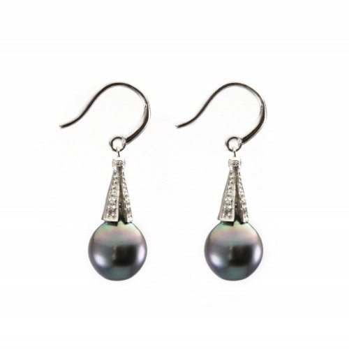 Boucle d'oreille Argent 925 rhodié & perles de culture de Tahiti x 2pcs