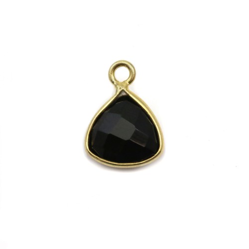 Agate noire triangle facettée sertie sur argent 925 doré à l'or fin 9mm x 1pc