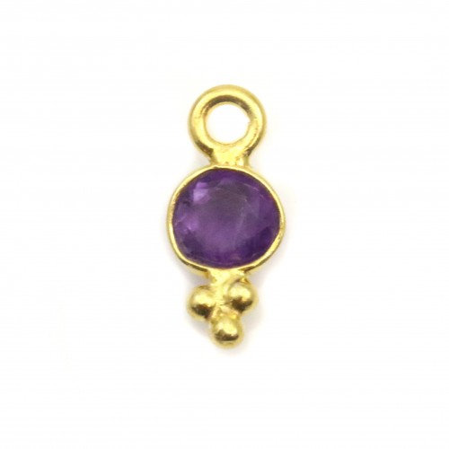 Breloque en Améthysthe ronde facettée sur argent doré 5mm x 2pcs