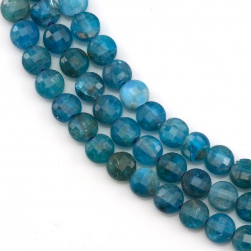 Apatite in blue color, in round flat faceted shaped 4mm, x 39cm