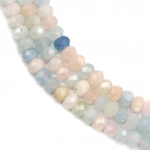 Aigue marine et morganite, multicolore, rondelle facettée, 2.5x4mm x 40cm