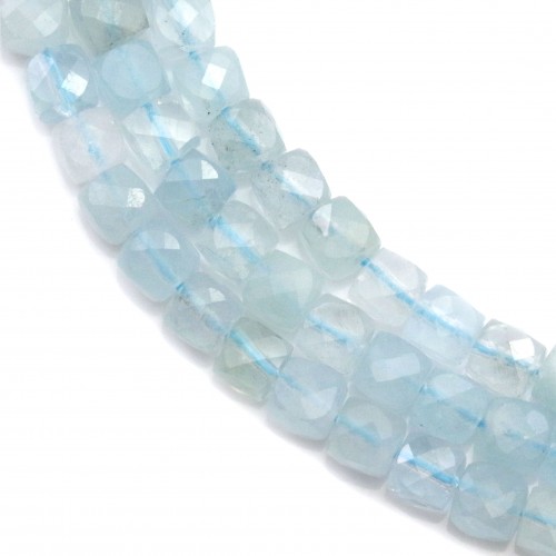 Aquamarine, in the shape of a faceted cube, 4-4.5mm x 40cm