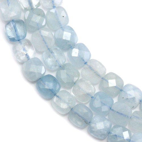 Aquamarine in blue, in faceted squared shape 6mm x 39cm