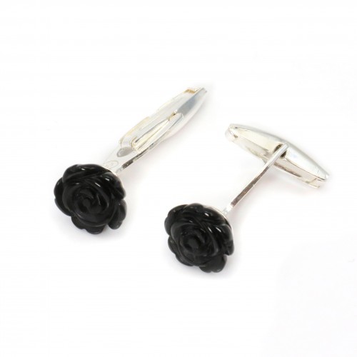 Bouton de manchette fleur Onyx x2pcs