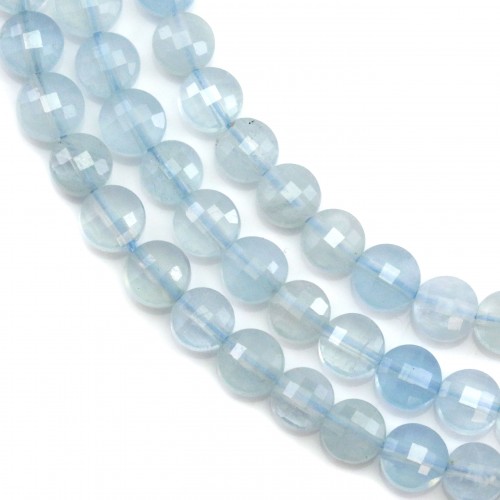 Aquamarine, round flat faceted, 6mm x 38cm