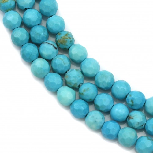 Turquoise reconstitué de forme ronde facetté, mesurant 4mm x 40cm