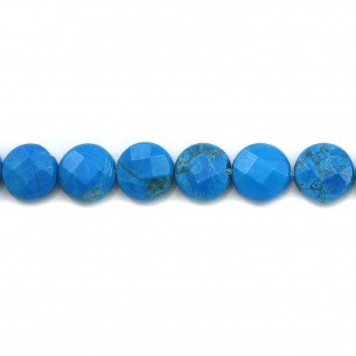 Reconstituted round flat turquoise faceted 8mm x 6pcs