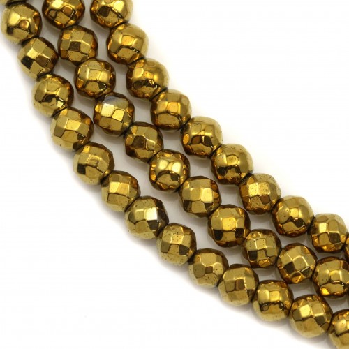 Hematite golden faceted round 4mm x 40 cm