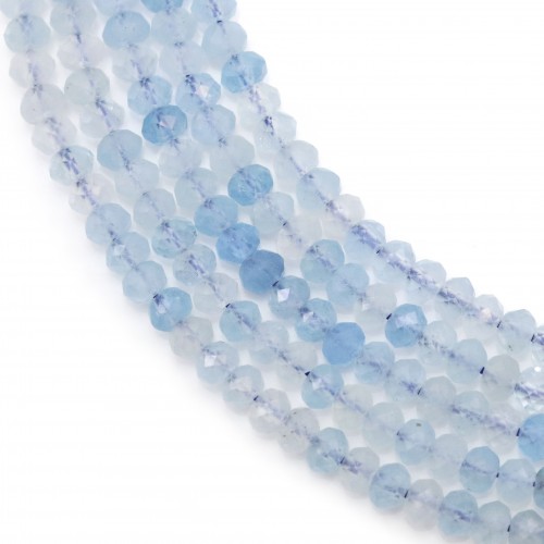 Aquamarine, faceted roundel, 2.5x4mm x 39cm, quality A
