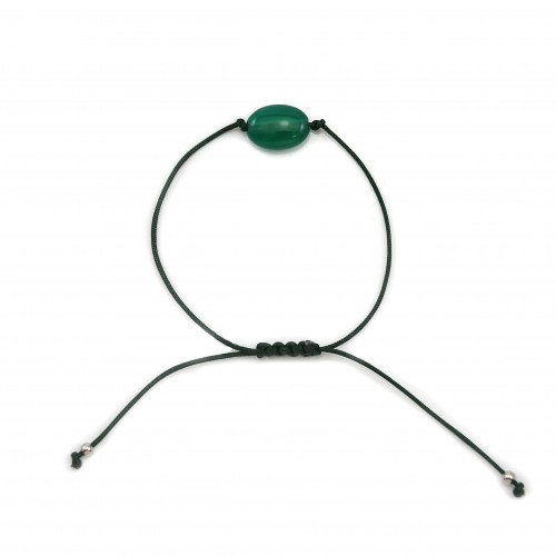 Oval green agate bracelet 10x14mm - Adjustable cord x 1pc