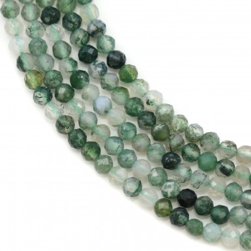 Moss agate, faceted round shape, 3mm x 39cm