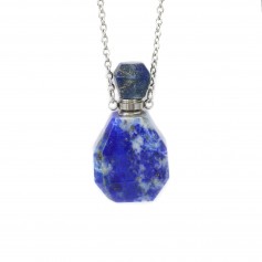 Collier en dorée sur laiton avec pendentif flacon de parfum en Lapis lazuli