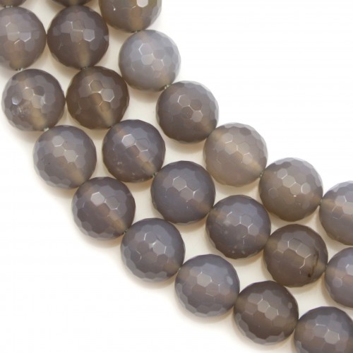 Agate grise Round faceted 12mm x 40 cm 