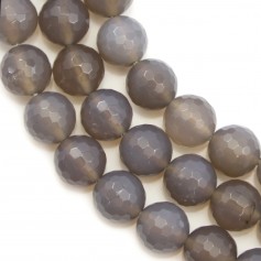 Agate grise Round faceted 14mm x 40 cm 