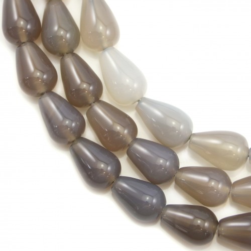Ágata, gris, gota, 10x15mm x 40cm