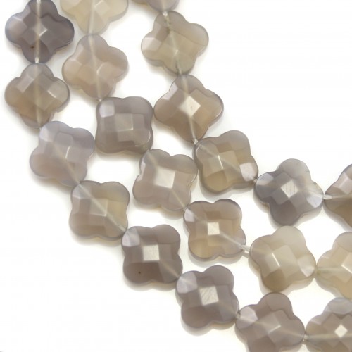 Grey agate clover  faceted 13 mm x 40cm    