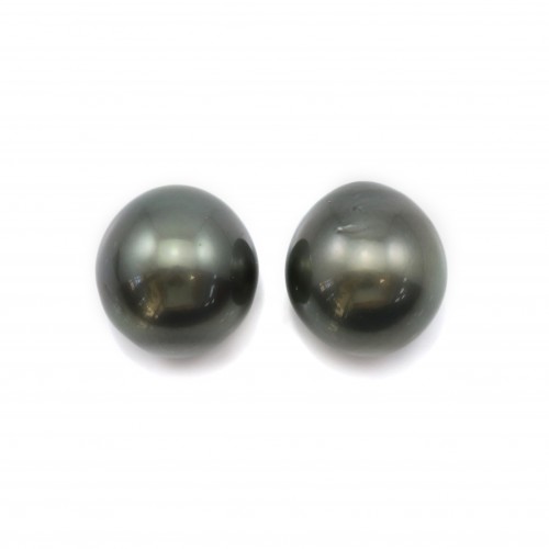 Perle de culture de Tahiti, semi-ronde, 10-10.5mm x 2 st