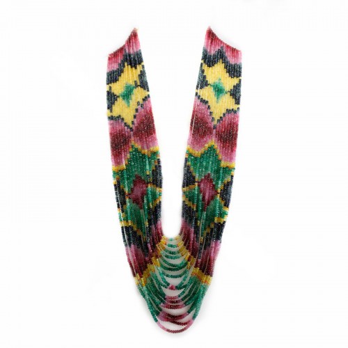 Collier saphir, rubis & émeraude rondelle facette 