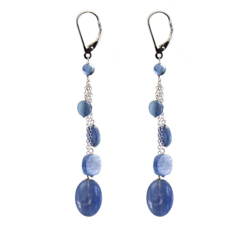 Boucles d'oreilles : cyanite  & dormeuse et chaîne argent 925 x 2pcs